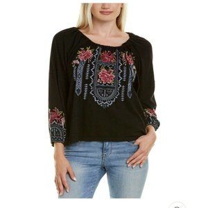 NWT Johnny Was S Black Blue Floral Embroidered